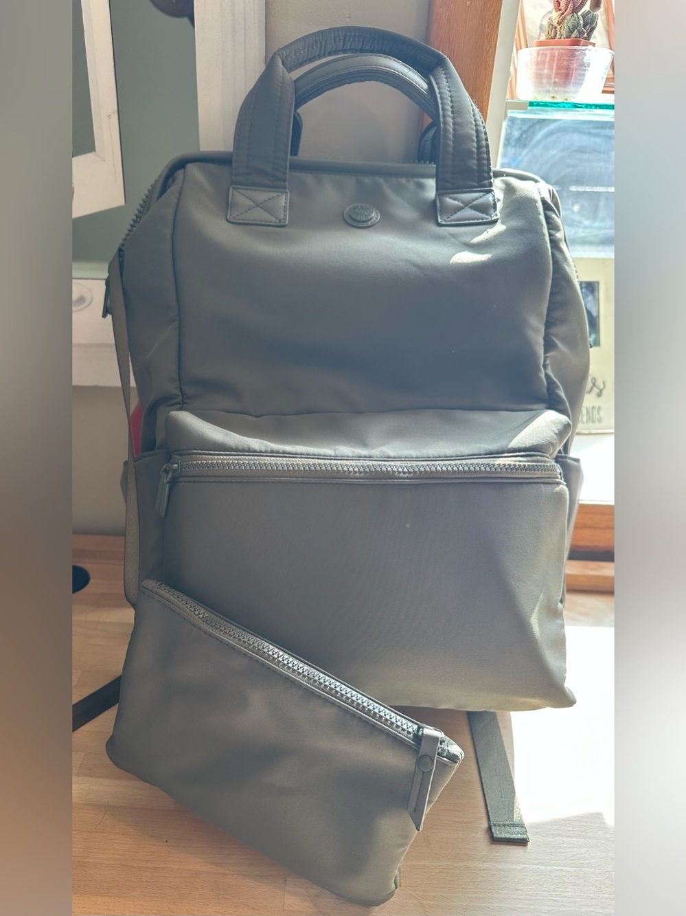 Max Studio- Women’s Olive Green Backpack with Pouch